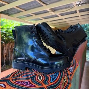 Women's Size US 6 DKNY Black Patent‎ Combat Boots